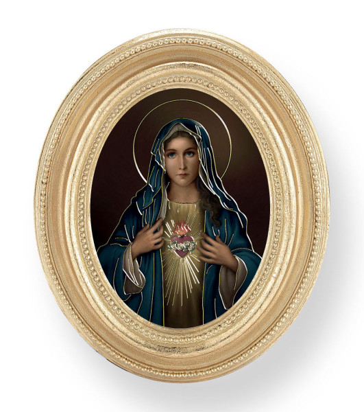 Immaculate Heart of Mary Small 4.5 Inch Oval Framed Print - Gold