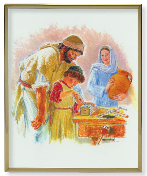Jesus the Carpenter Gold Frame Plaque - 2 Sizes - Full Color