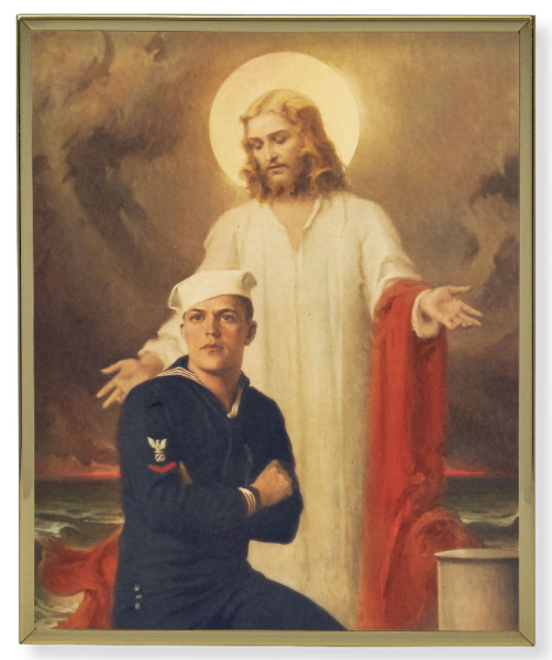 Jesus with Sailor Gold Frame 8x10 Plaque - Full Color