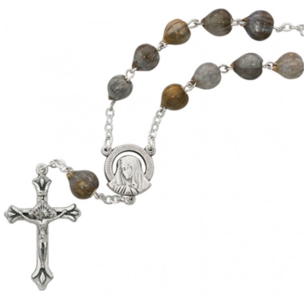 Job's Tears Grey Wood Auto Rosary - White