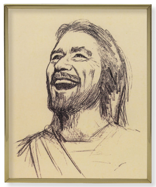 Laughing Christ Gold Frame 11x14 Plaque - Full Color