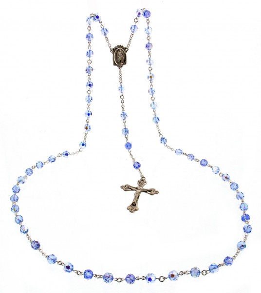Light Sapphire Swarovski Rosary Sterling Silver 7mm - Light Sapphire