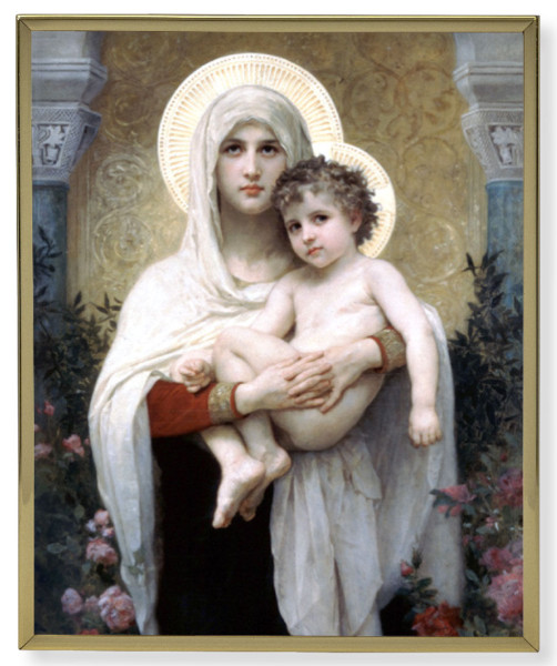 Madonna of the Roses 8x10 Gold Trim Plaque - Full Color