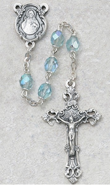 March Birthstone Rosary (Aqua) - Silver Oxidized - Aqua
