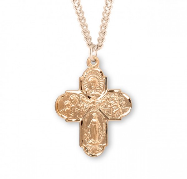 Men's Classic Four Way Pendant with Floral Center - Gold Plated
