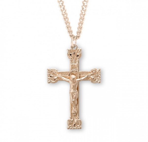 Men's Crown Tip Crucifix with 24&quot; Chain - Gold Plated