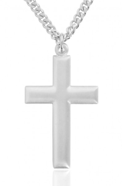 Men's Matte Cross Pendant with Beveled Edge - Sterling Silver