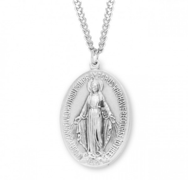 Men's Oval Miraculous Pendant with Chain - Sterling Silver