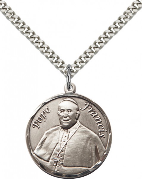 Men's Pope Francis Round Pendant - Sterling Silver