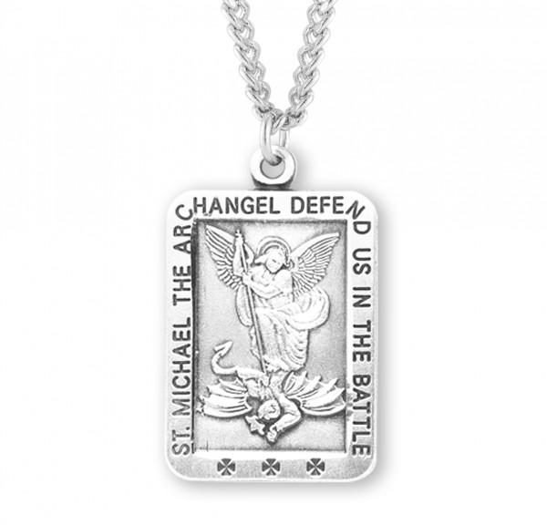 Men's Rectangular Saint Michael Medal - Sterling Silver