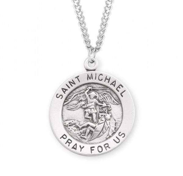 Men's Round St. Michael Archangel Medal - Sterling Silver