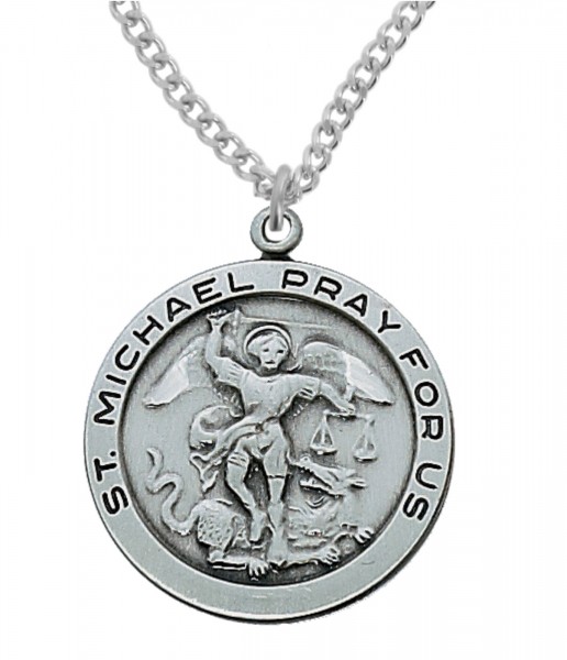 Men's Round St. Michael Medal in Sterling or Pewter - Pewter