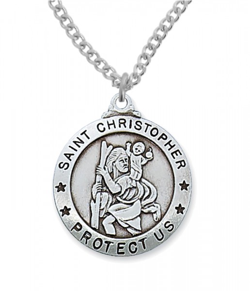Men's Round Wide Border St. Christopher Medal Sterling Silver - Silver