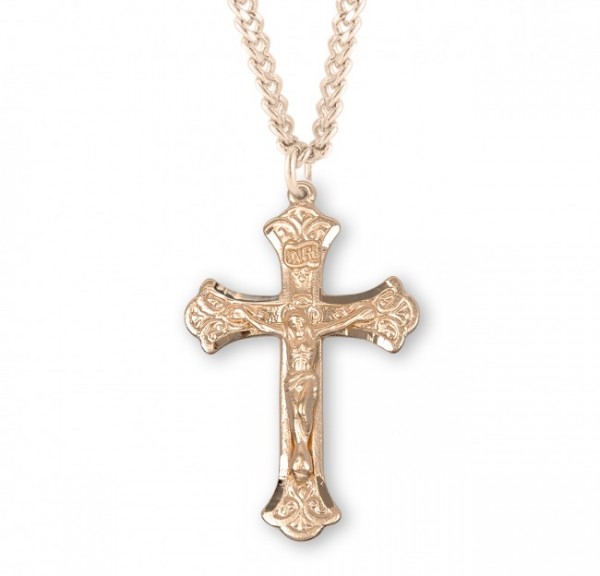 Men's Scroll Tip Crucifix Pendant - Gold Plated