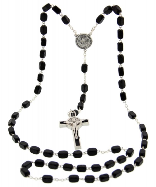 Men's St. Benedict Black Wood Rosary 7mm - Black