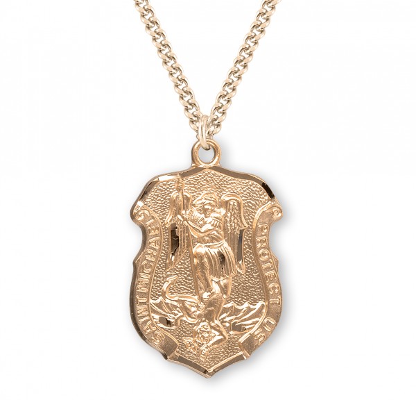 Men's St. Michael Medal with Shield Shape - Gold Plated