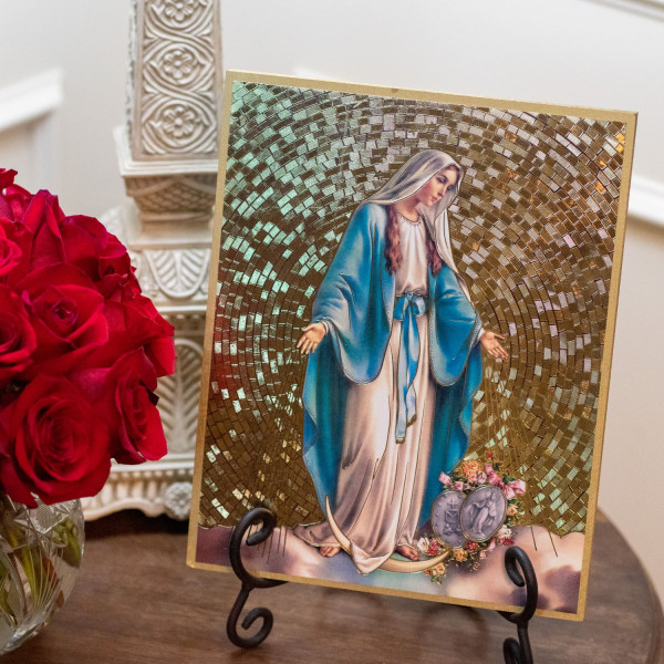 Miraculous Medal Gold Foil Mosaic Plaque - Full Color