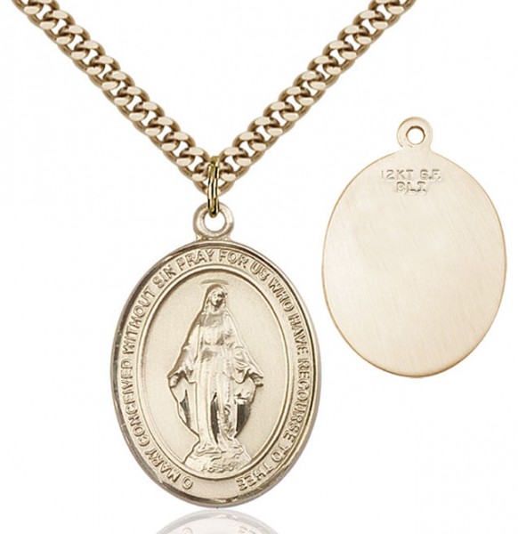 Oval Sterling Silver Miraculous Medal Necklace - 14KT Gold Filled