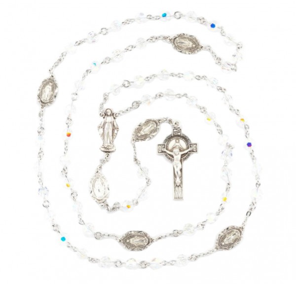 Miraculous Rosary with 6mm Swarovski Beads in Sterling Silver - Crystal