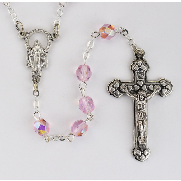 October Birthstone Rosary (Rose) - Silver Oxidized - Rose