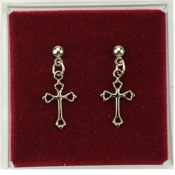 Open-Cut Cross Dangle Earrings - Silver tone