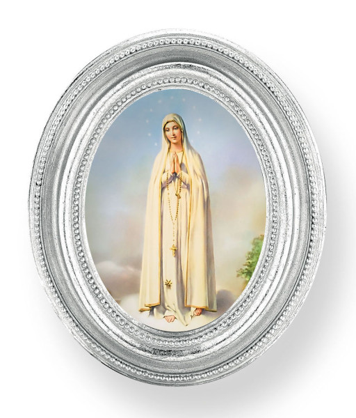 Our Lady of Fatima Small 4.5 Inch Oval Framed Print - Silver