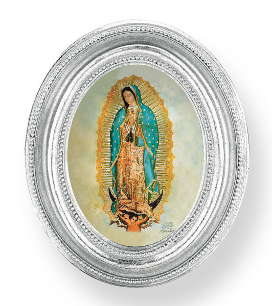 Our Lady of Guadalupe Small 4.5 Inch Oval Framed Print - Silver