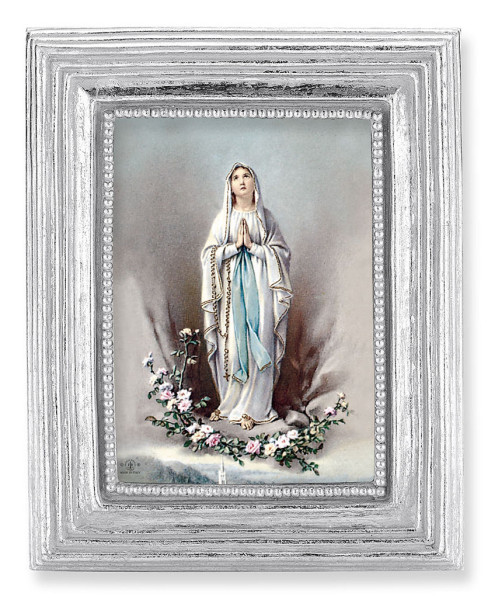 Our Lady of Lourdes 2.5x3.5 Print Under Glass - Silver