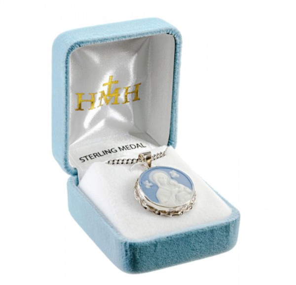 Our Lady of Perpetual Help Cameo Necklace - Blue | Silver