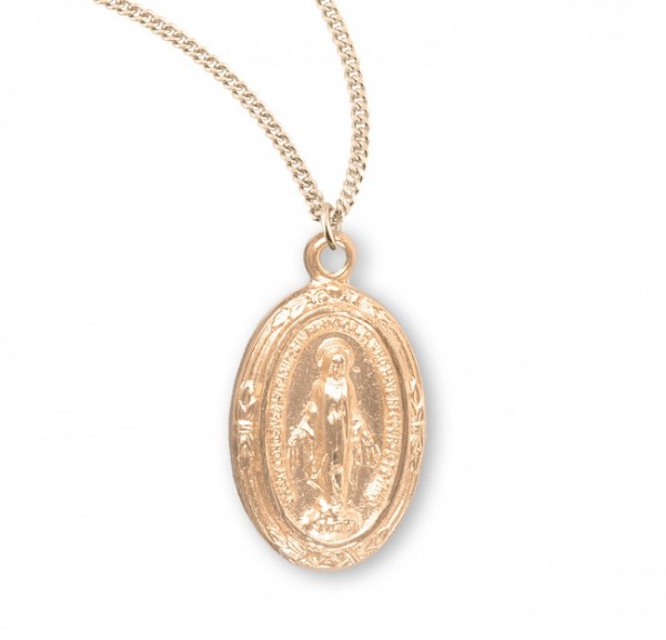 Petite Oval Miraculous Medal with 18&quot; Chain - Gold Plated