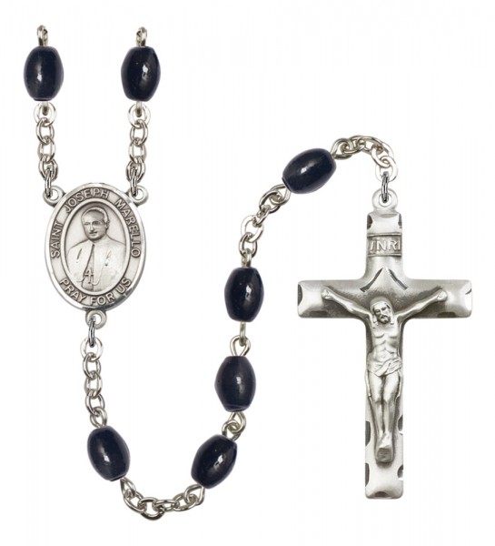 Men's St. Joseph Marello Silver Plated Rosary - Black Oval