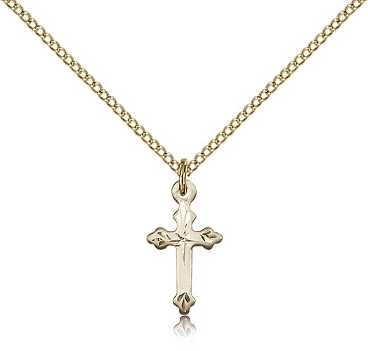 Beautiful Etched Tip Cross Necklace - 14KT Gold Filled