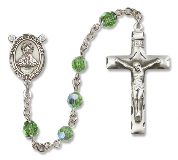 Our Lady of San Juan Sterling Silver Heirloom Rosary Squared Crucifix - Peridot
