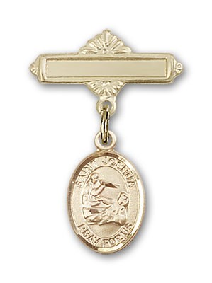 Pin Badge with St. Joshua Charm and Polished Engravable Badge Pin - 14K Solid Gold
