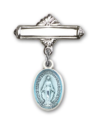 Baby Pin with Miraculous Charm and Polished Engravable Badge Pin - Silver | Blue