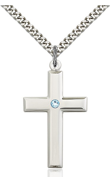 Large Plain Cross Pendant with Birthstone Options - Aqua