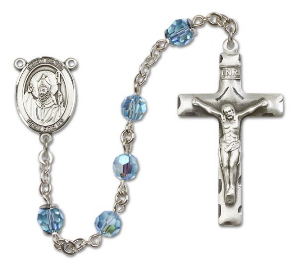 St. David of Wales Sterling Silver Heirloom Rosary Squared Crucifix - Aqua