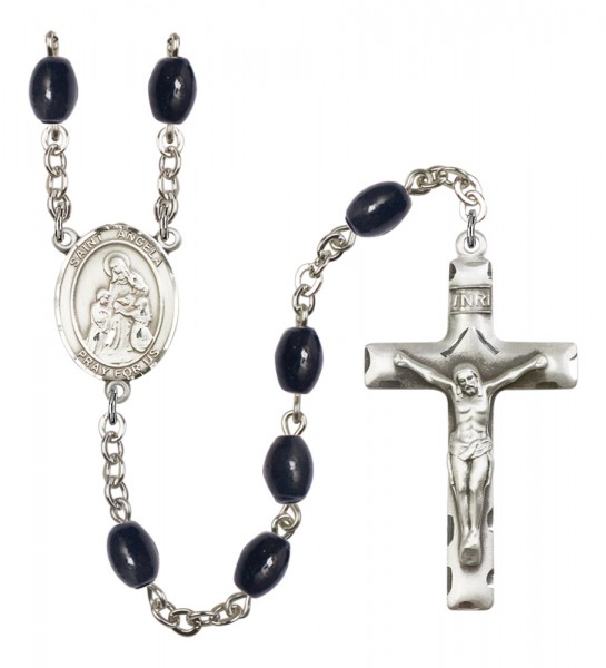 Men's St. Angela Merici Silver Plated Rosary - Black Oval