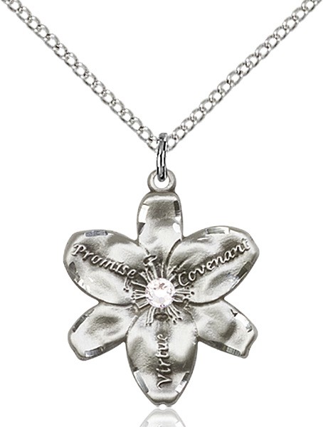 Large Five Petal Chastity Pendant with Birthstone Center - Crystal