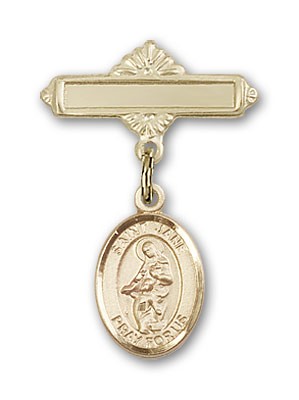 Pin Badge with St. Jane of Valois Charm and Polished Engravable Badge Pin - Gold Tone