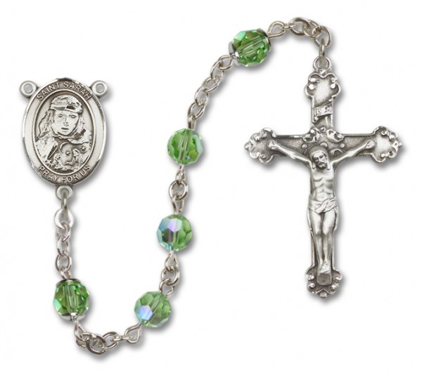 St. Sarah Sterling Silver Heirloom Rosary Fancy Crucifix - Peridot