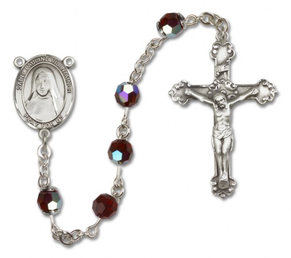 St. Pauline Visintainer Sterling Silver Heirloom Rosary Fancy Crucifix - Garnet