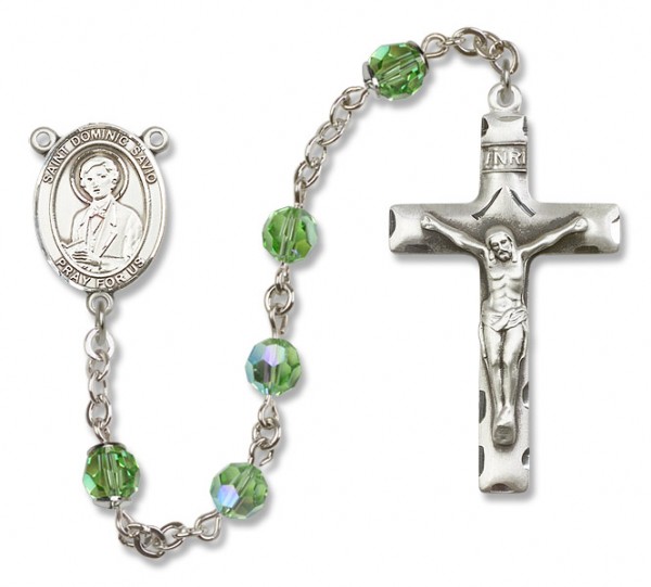 St. Dominic Savio Sterling Silver Heirloom Rosary Squared Crucifix - Peridot