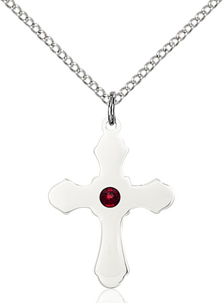 Medium High Polished Soft Edge Cross Pendant with Birthstone Options - Garnet