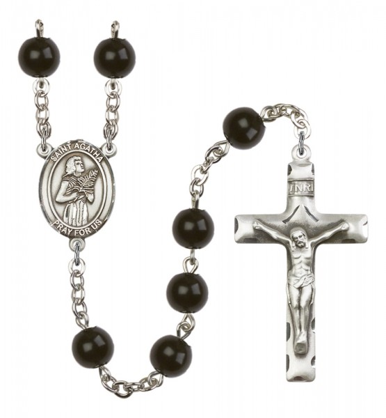 Men's St. Agatha Silver Plated Rosary - Black