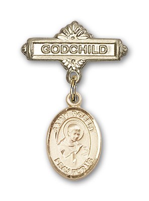 Pin Badge with St. Robert Bellarmine Charm and Godchild Badge Pin - 14K Solid Gold