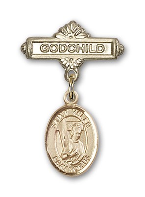 Pin Badge with St. Helen Charm and Godchild Badge Pin - Gold Tone