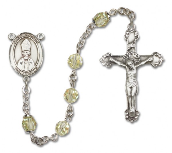 St. Anselm of Canterbury Sterling Silver Heirloom Rosary Fancy Crucifix - Zircon