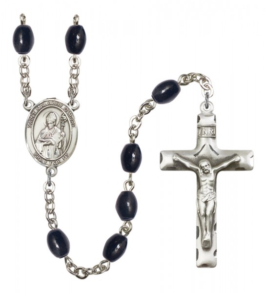 Men's St. Malachy O'More Silver Plated Rosary - Black Oval