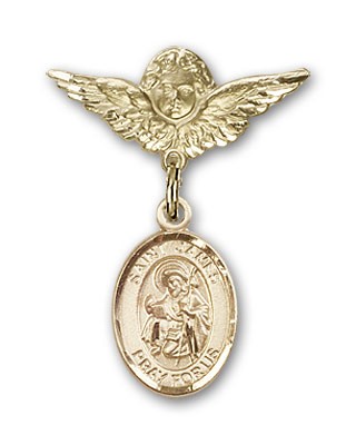 Pin Badge with St. James the Greater Charm and Angel with Smaller Wings Badge Pin - 14K Solid Gold